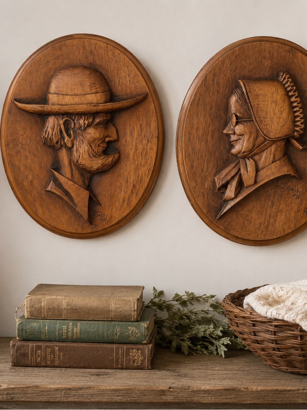 Vintage Hand Carved Pennsylvania Dutch Wall Plaques Set Karl Rothammer 1970 - Picture 7 of 13